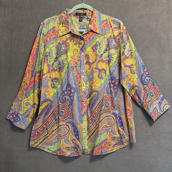 Lauren Ralph Lauren Tops - Lauren Ralph Lauren Paisley Button Up Top Womens 1X Colorful Cotton Lightweight